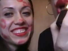Red lipstick kissing face